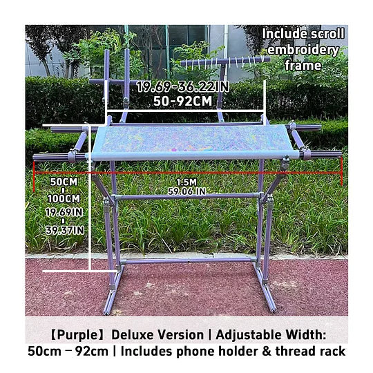 Full set】4th Gen Adjustable Cross Stitch Stand | with Phone Holder & Thread Spool | Scroll Frame 50/100/150cm, Tension 18-28cm