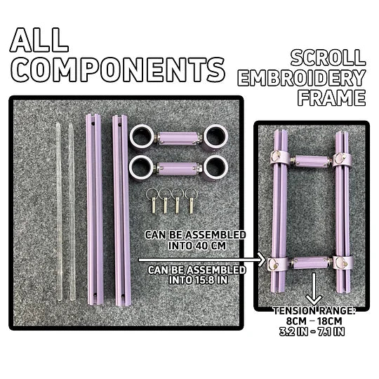 MINI Adjustable Embroidery Frame | 8–18cm Tension Range | Aluminum Alloy Cross Stitch Reel Frame | Extra Thick Retractable Scroll Frame | Length Adjustable Hoop for DIY Needlework