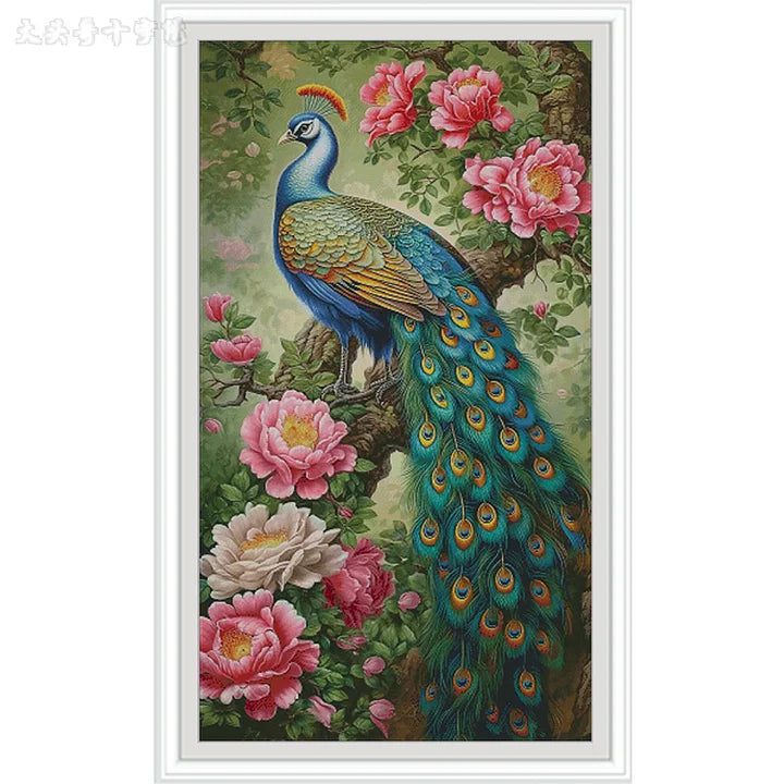 Flower Blossom Rich Peacock cross stitch pattern. Instant PDF