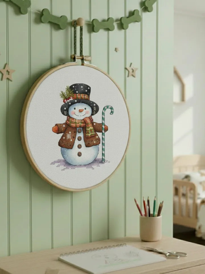 Rustic Candy Cane Snowman Cross Stitch Pattern PDF