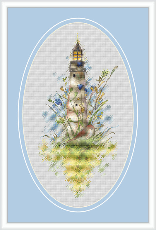 The Lighthouse and the Bird Cross Stitch Pattern PDF Instant Download