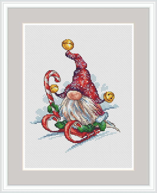 Gnome on a Sleigh Cross Stitch Pattern