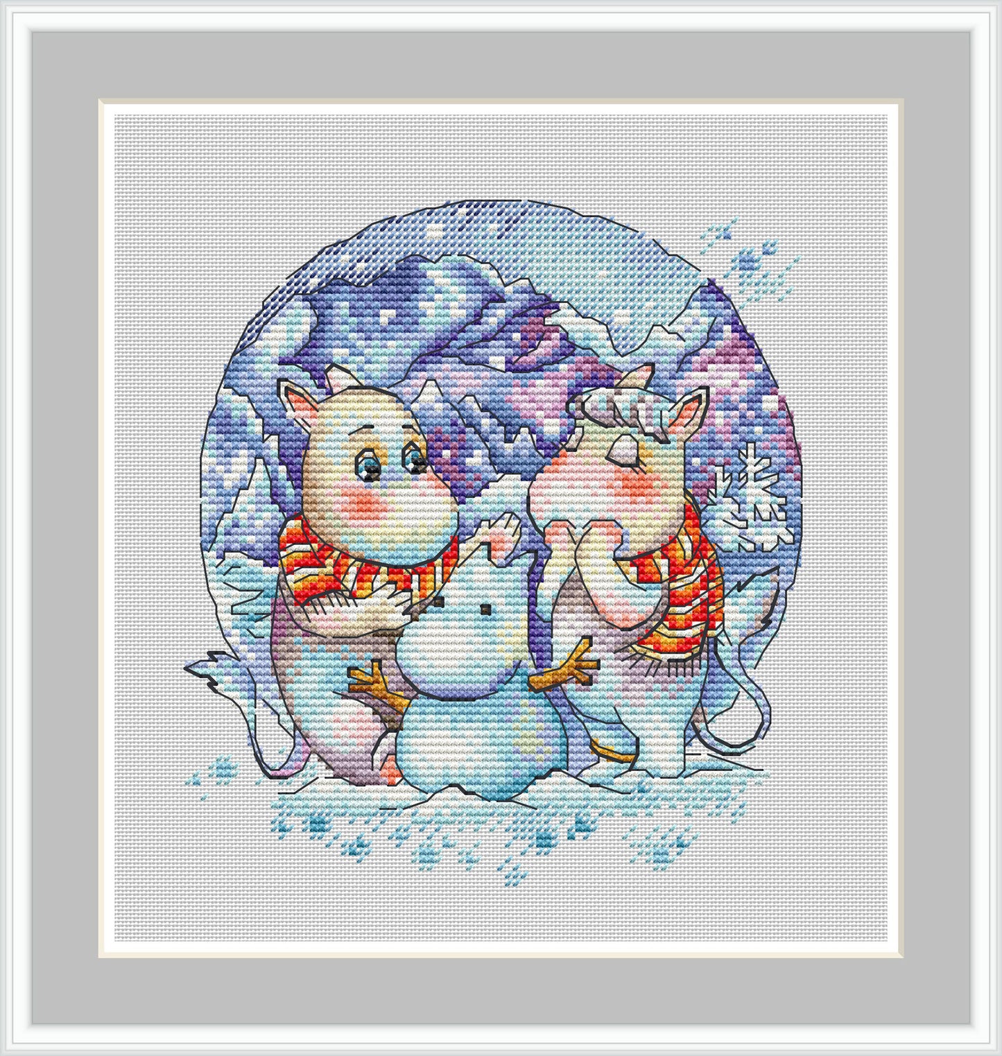 Moomins and Snowman Cross Stitch Pattern