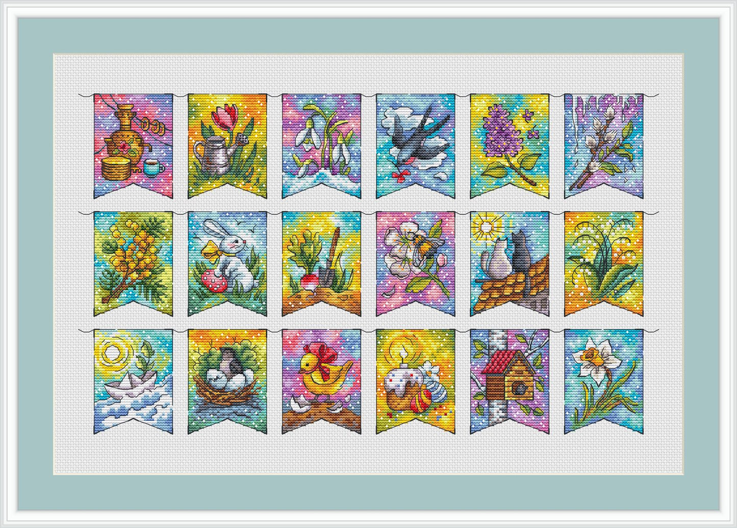 Spring Flags Cross Stitch Pattern