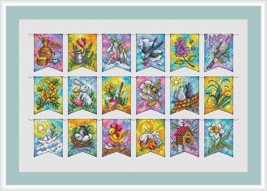 Spring Flags Cross Stitch Pattern