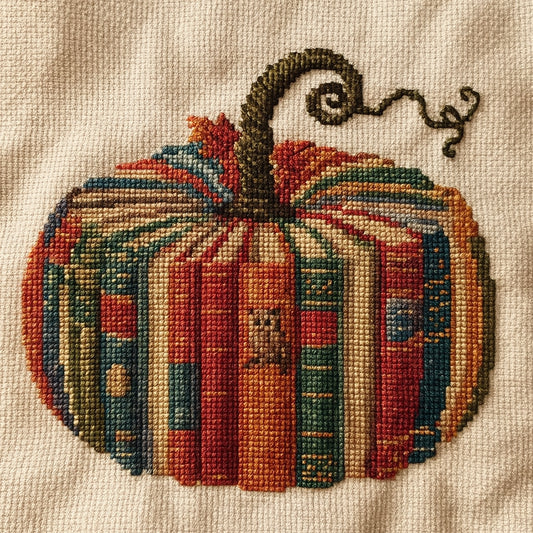 Wise Owl Pumpkin Library Cross Stitch Pattern