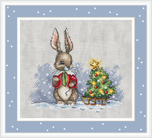 Rabbit and Christmas Tree Cross Stitch Pattern