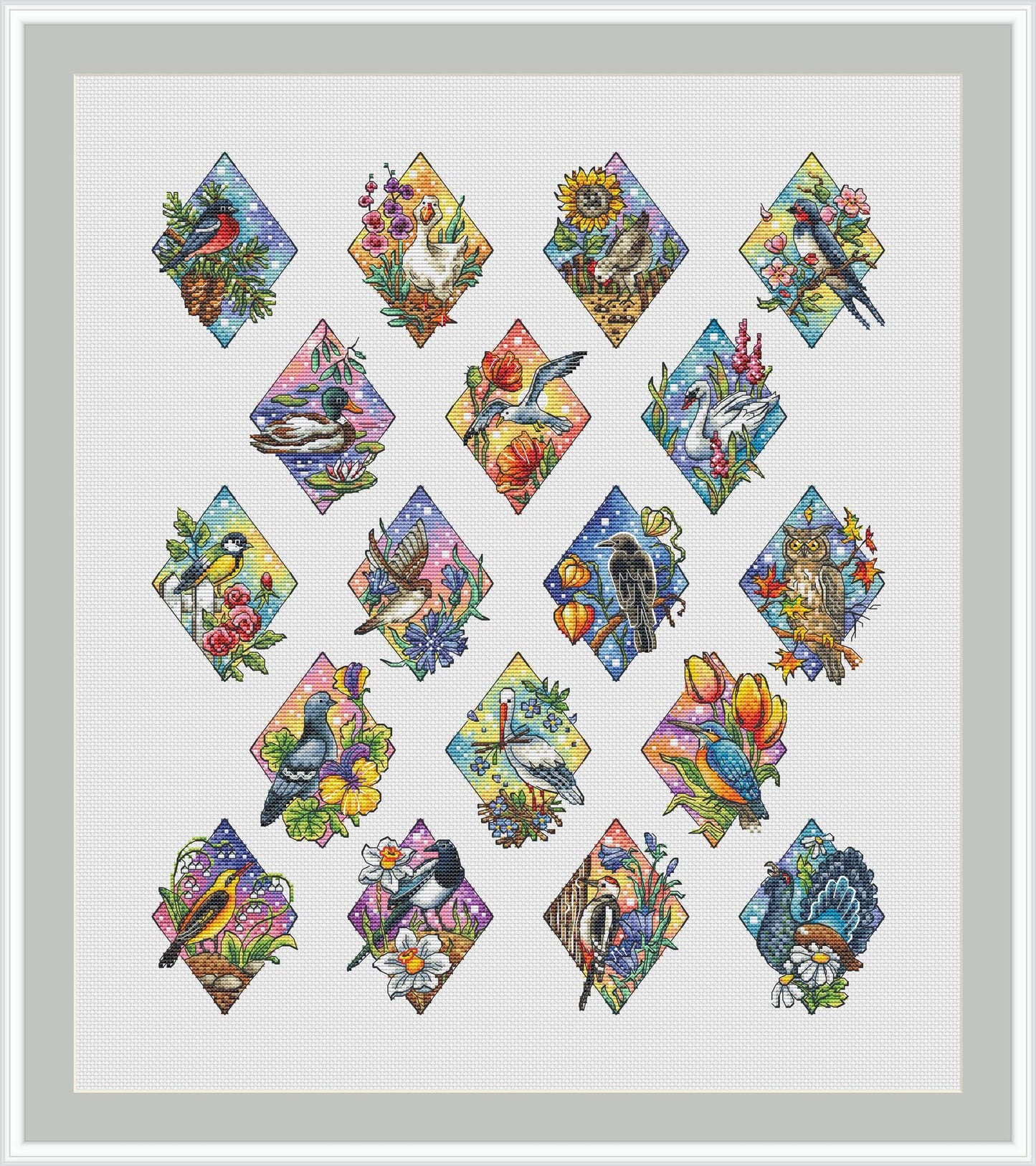 Birds and Flowers Cross Stitch Pattern