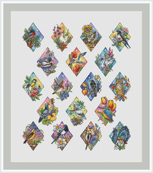 Birds and Flowers Cross Stitch Pattern