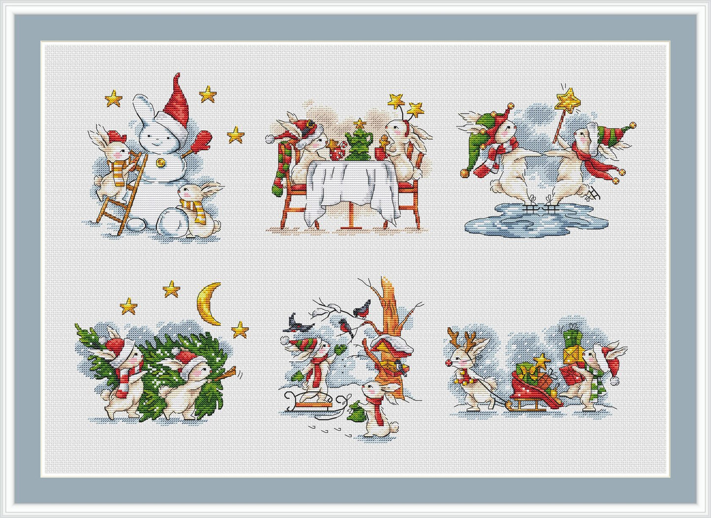 Winter Rabbits Cross Stitch Pattern