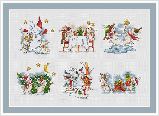 Winter Rabbits Cross Stitch Pattern