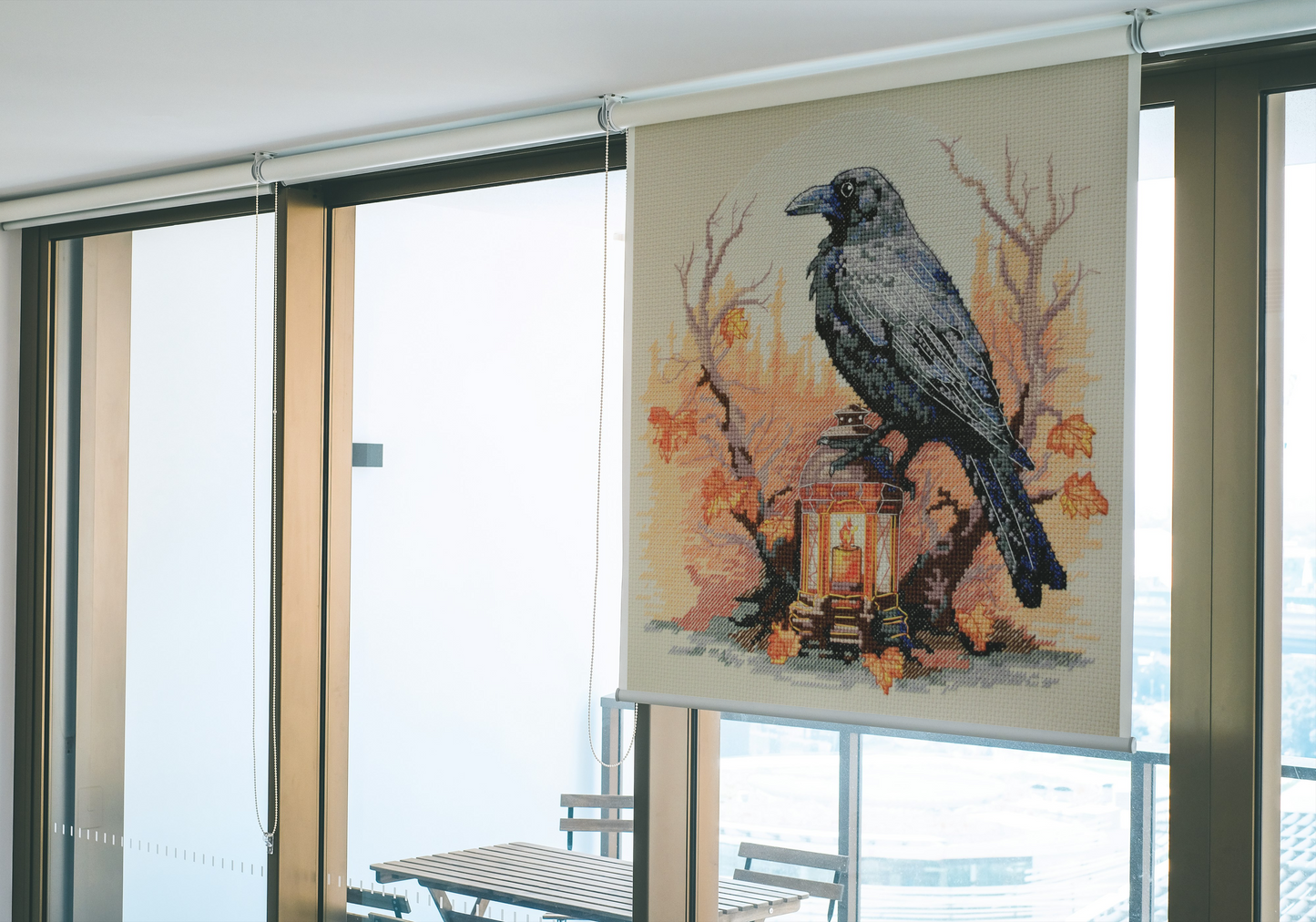 Gothic Raven Cross Stitch, black spooky bird on lantern x-stitch, Halloween animal design  Modern Xstitch Chart PDF Instant Download