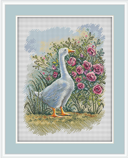 Goose and Roses Cross Stitch Pattern PDF Instant Download