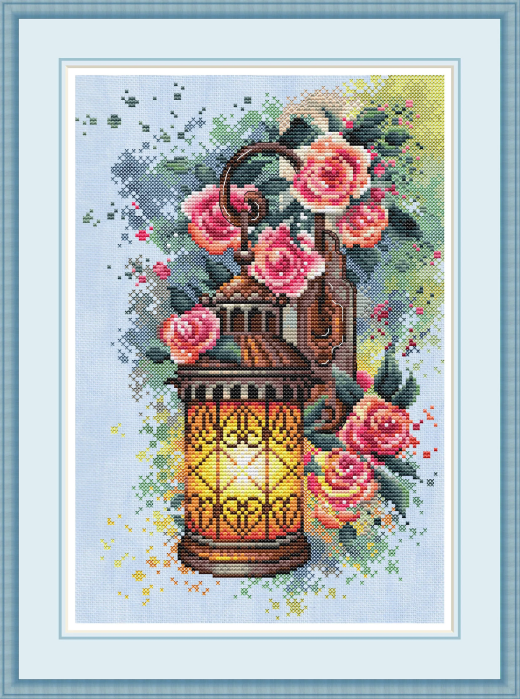 Lantern and Roses Cross Stitch Pattern PDF Instant Download