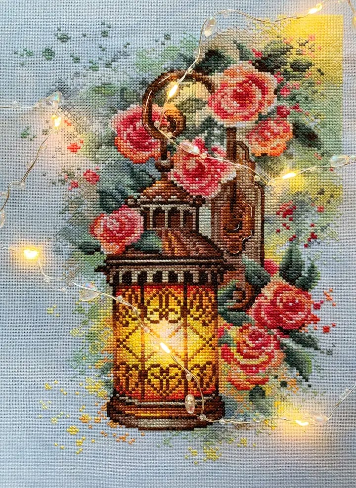 Lantern and Roses Cross Stitch Pattern PDF Instant Download