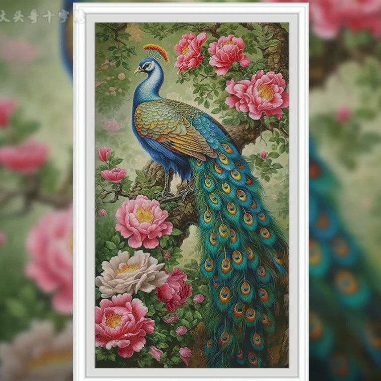 Flower Blossom Rich Peacock cross stitch pattern. Instant PDF
