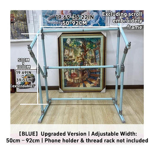 4th Gen Adjustable Cross Stitch Stand – Sturdy Aluminum Base with Height, Width & Tilt Adjustment | Phone & Thread Holder Included | Suitable for small, medium, and large scroll frames (scroll frame not included)