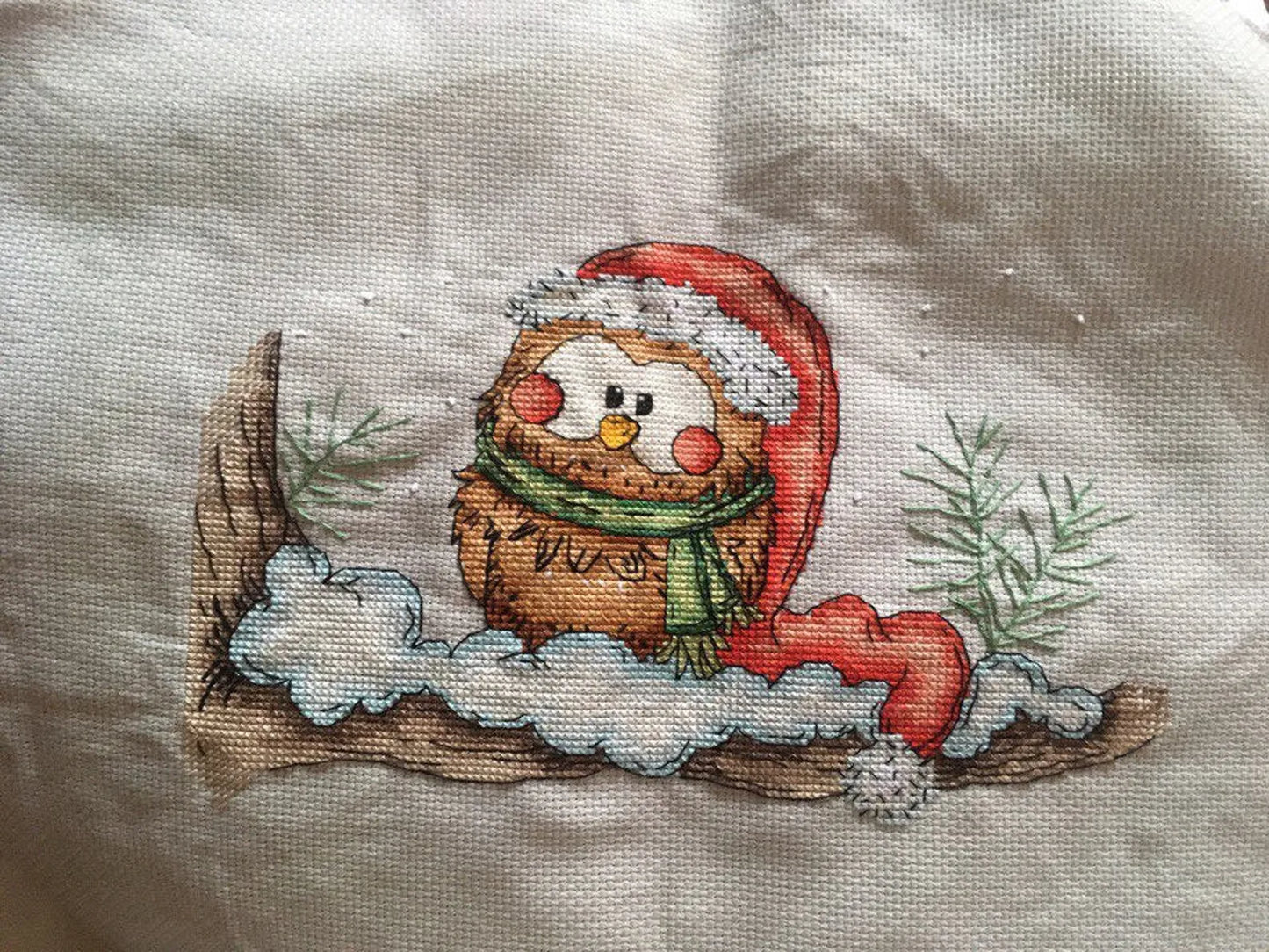 Cross-stitch scheme Christmas owl Embroidery pattern PDF