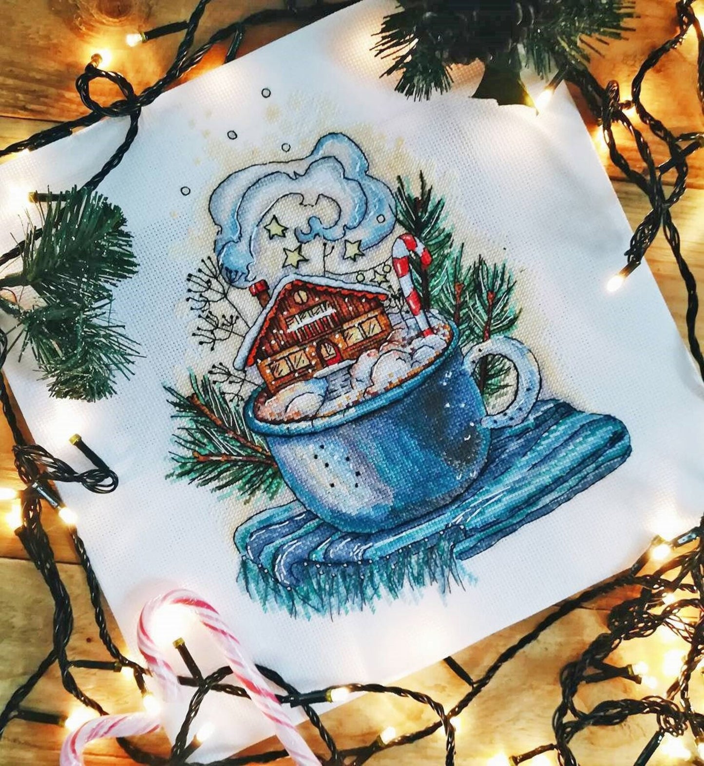 Cross Stitch Pattern Winter in the cup DMC Embroidery Chart Printable PDF Instant Download