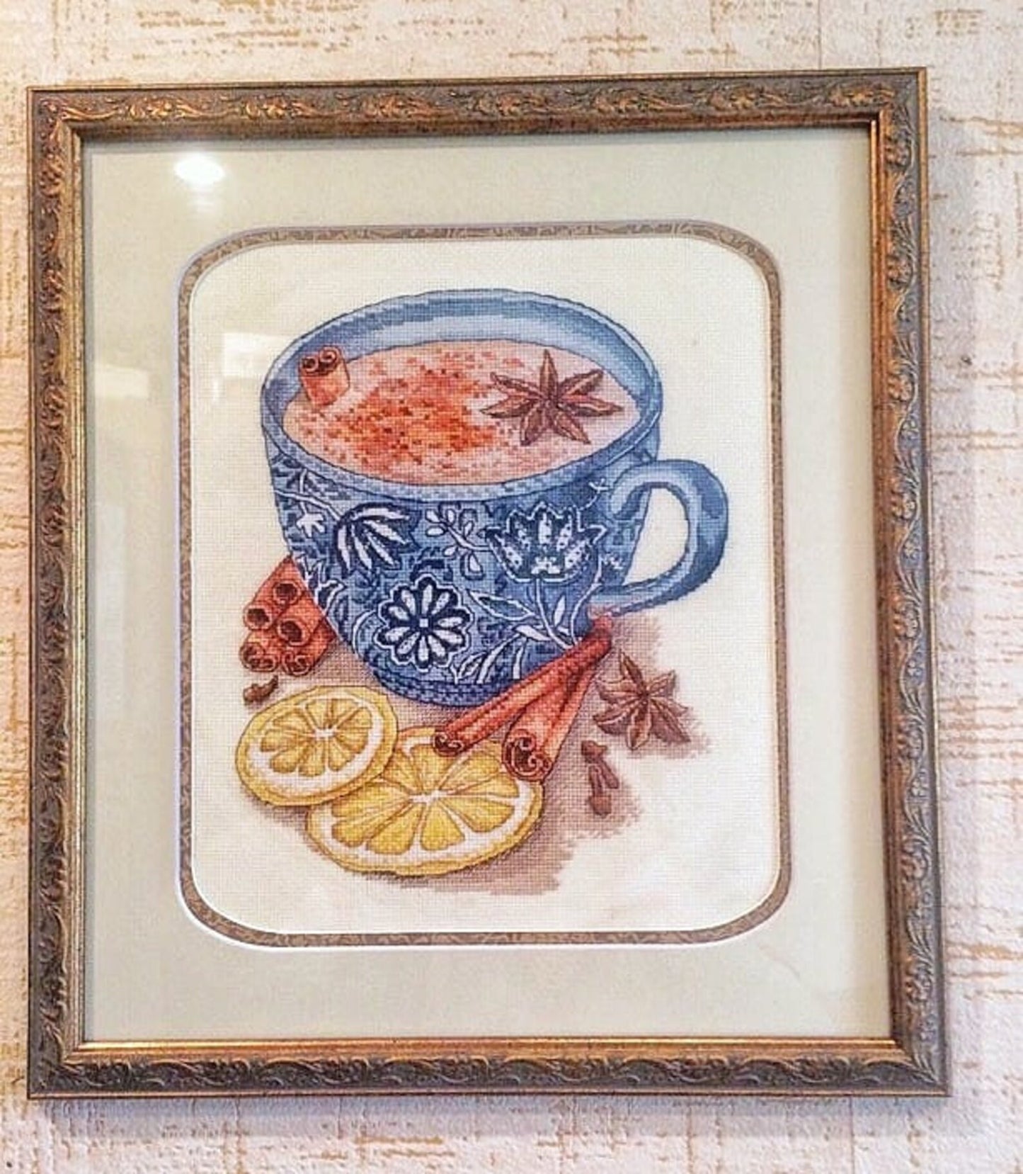 Cross Stitch Pattern Tea with milk and cinnamon DMC Chart Embroidery Printable PDF Instant Download