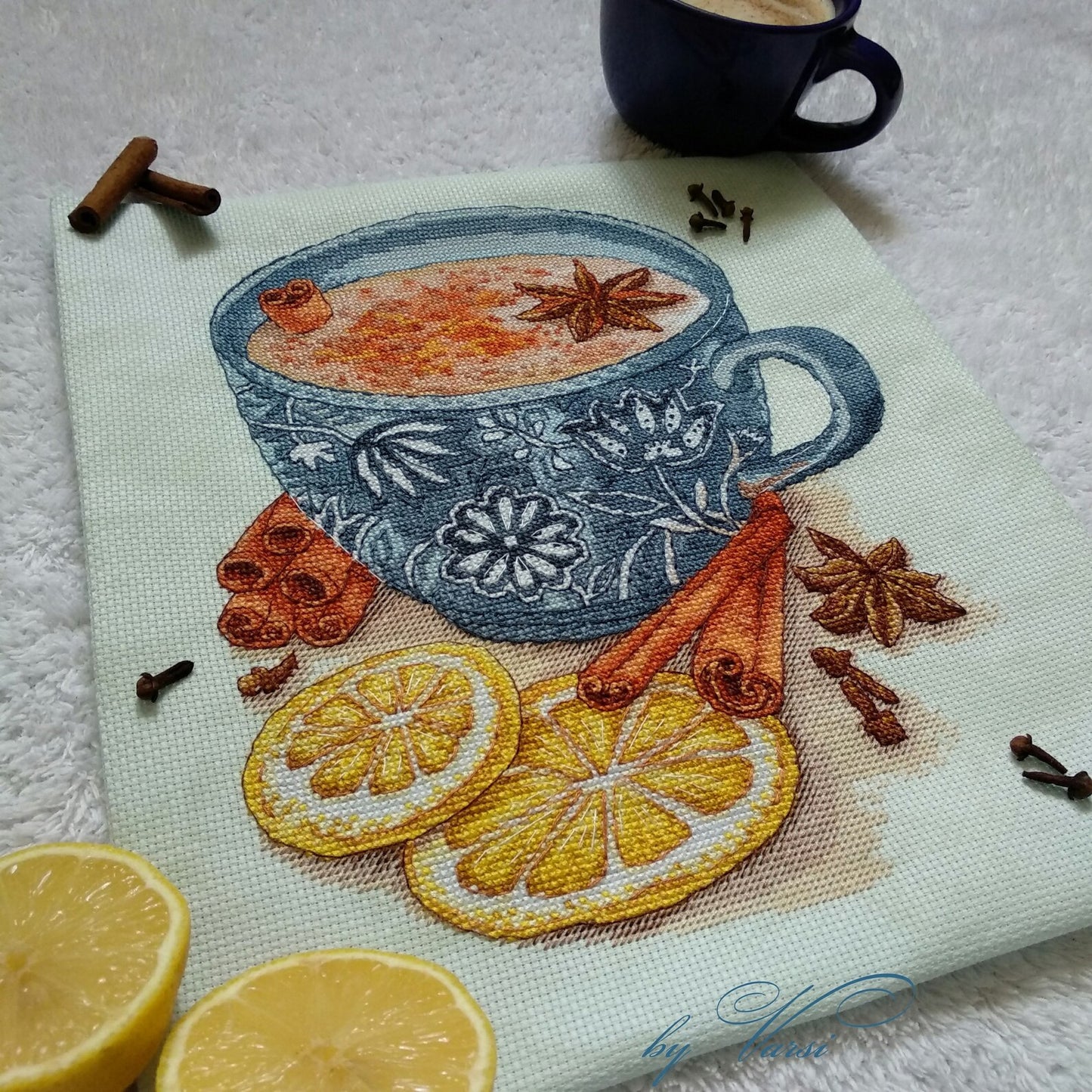 Cross Stitch Pattern Tea with milk and cinnamon DMC Chart Embroidery Printable PDF Instant Download