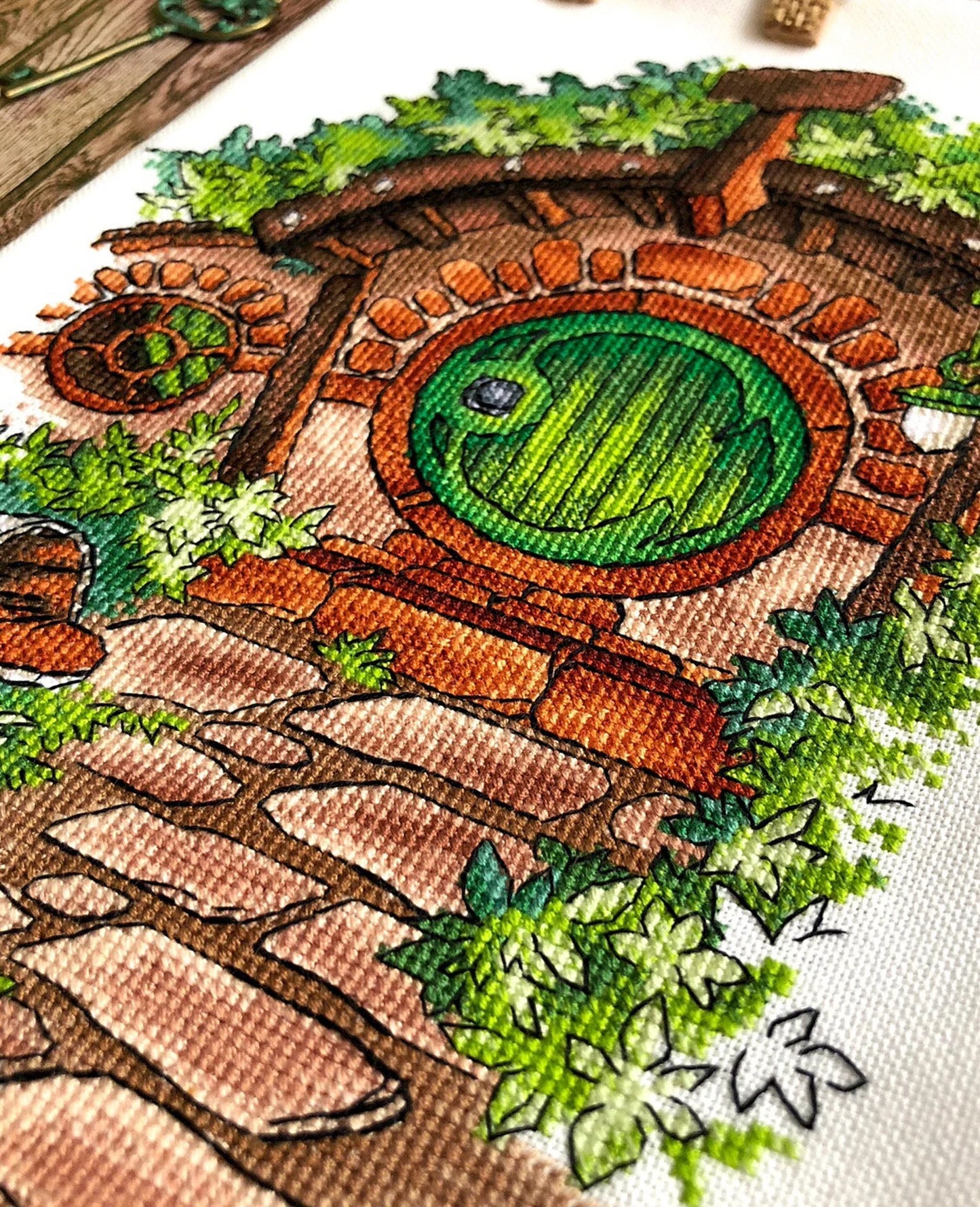 Cross Stitch Pattern Halfling's house with a green door DMC Chart Needlepoint Pattern Embroidery Chart Printable PDF Instant Download
