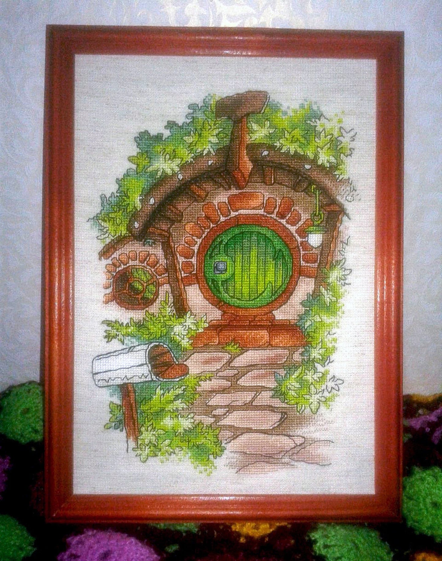 Cross Stitch Pattern Halfling's house with a green door DMC Chart Needlepoint Pattern Embroidery Chart Printable PDF Instant Download