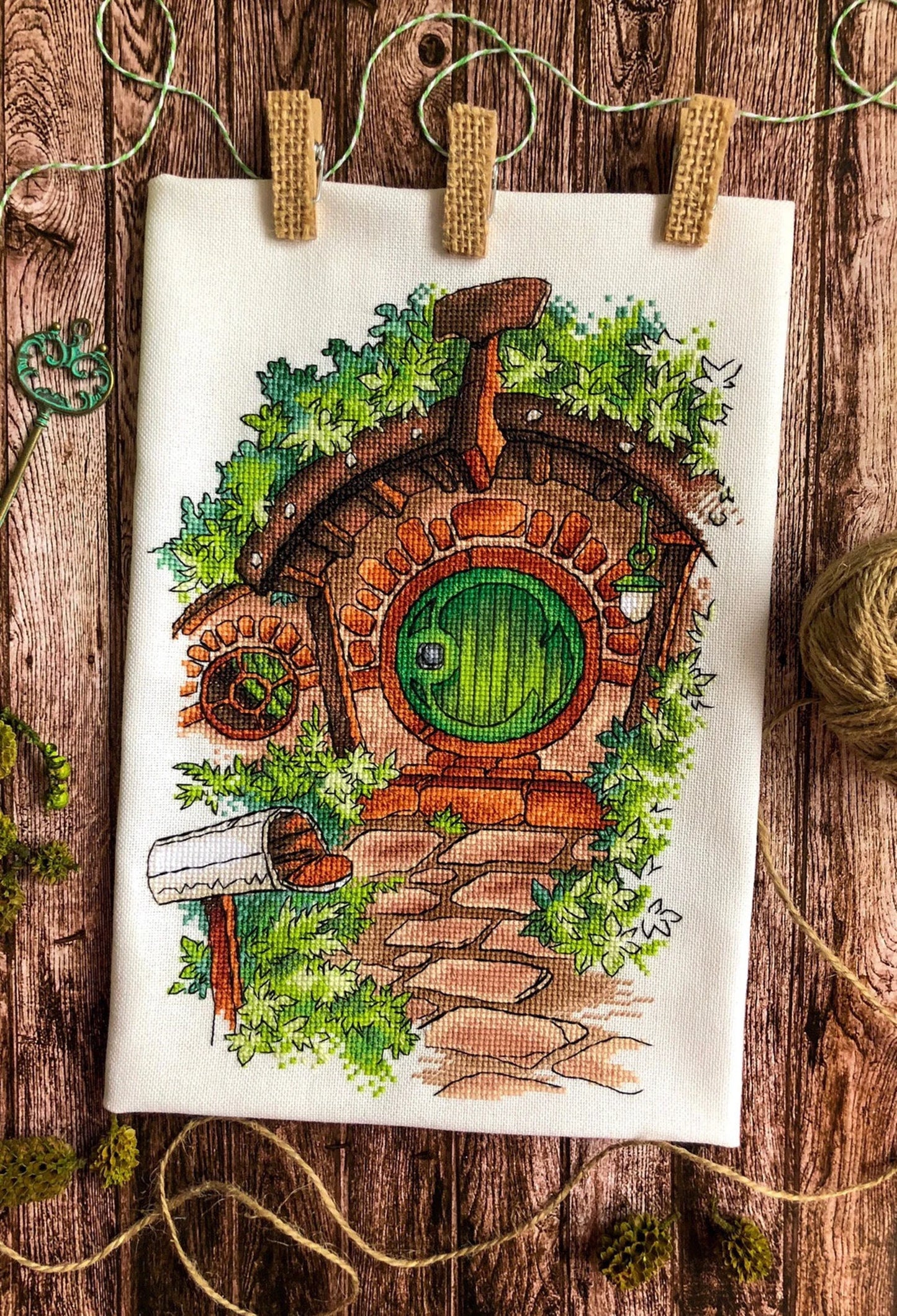Cross Stitch Pattern Halfling's house with a green door DMC Chart Needlepoint Pattern Embroidery Chart Printable PDF Instant Download