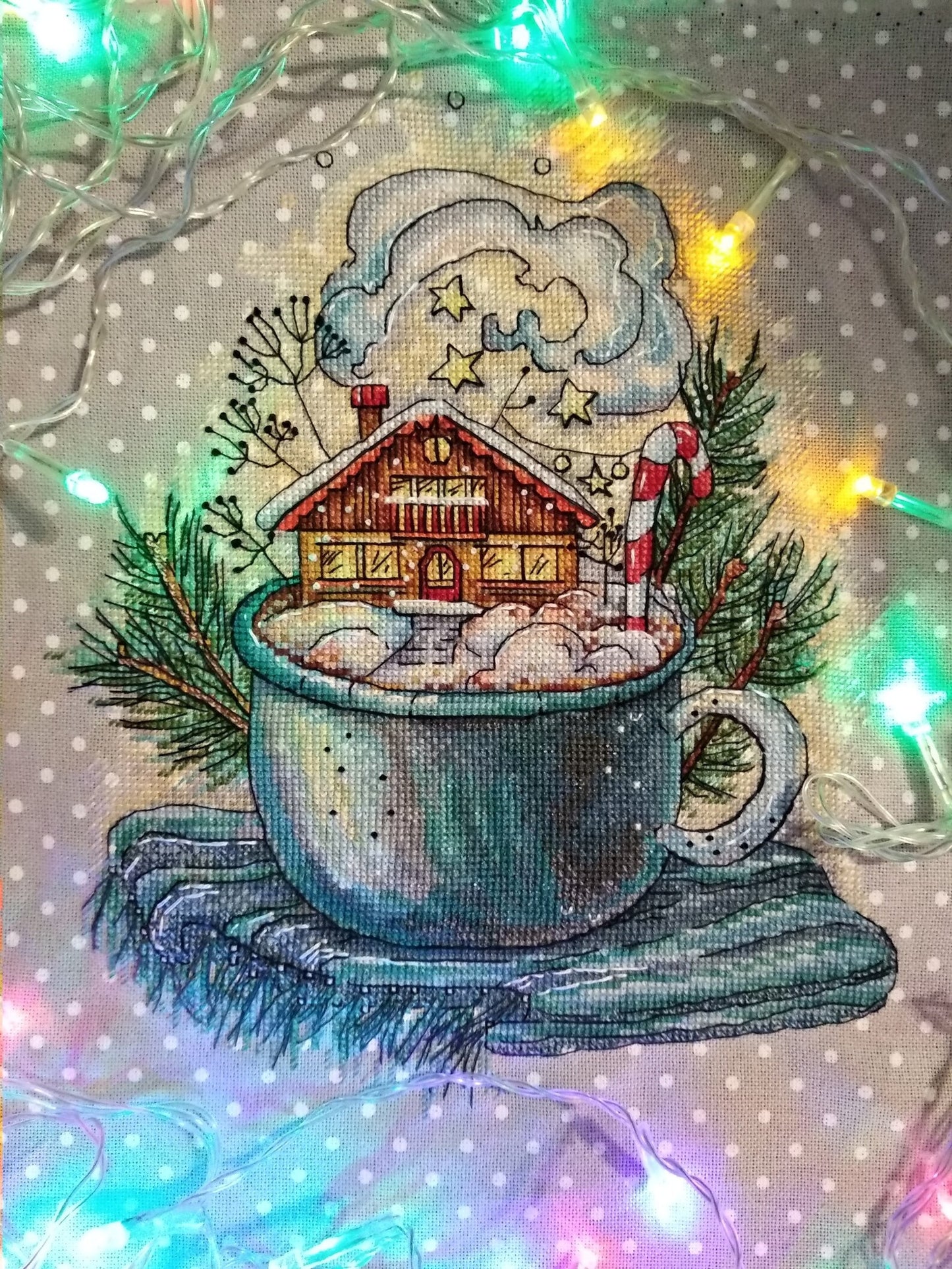 Cross Stitch Pattern Winter in the cup DMC Embroidery Chart Printable PDF Instant Download