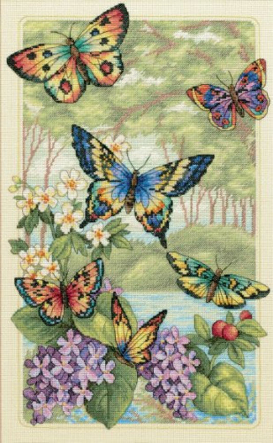 Butterfly Forest Cross Stitch Pattern PDF Digital Pattern Modern Decor Wild Flowers Pattern Bouquet Embroidery Needlepoint Chart Download