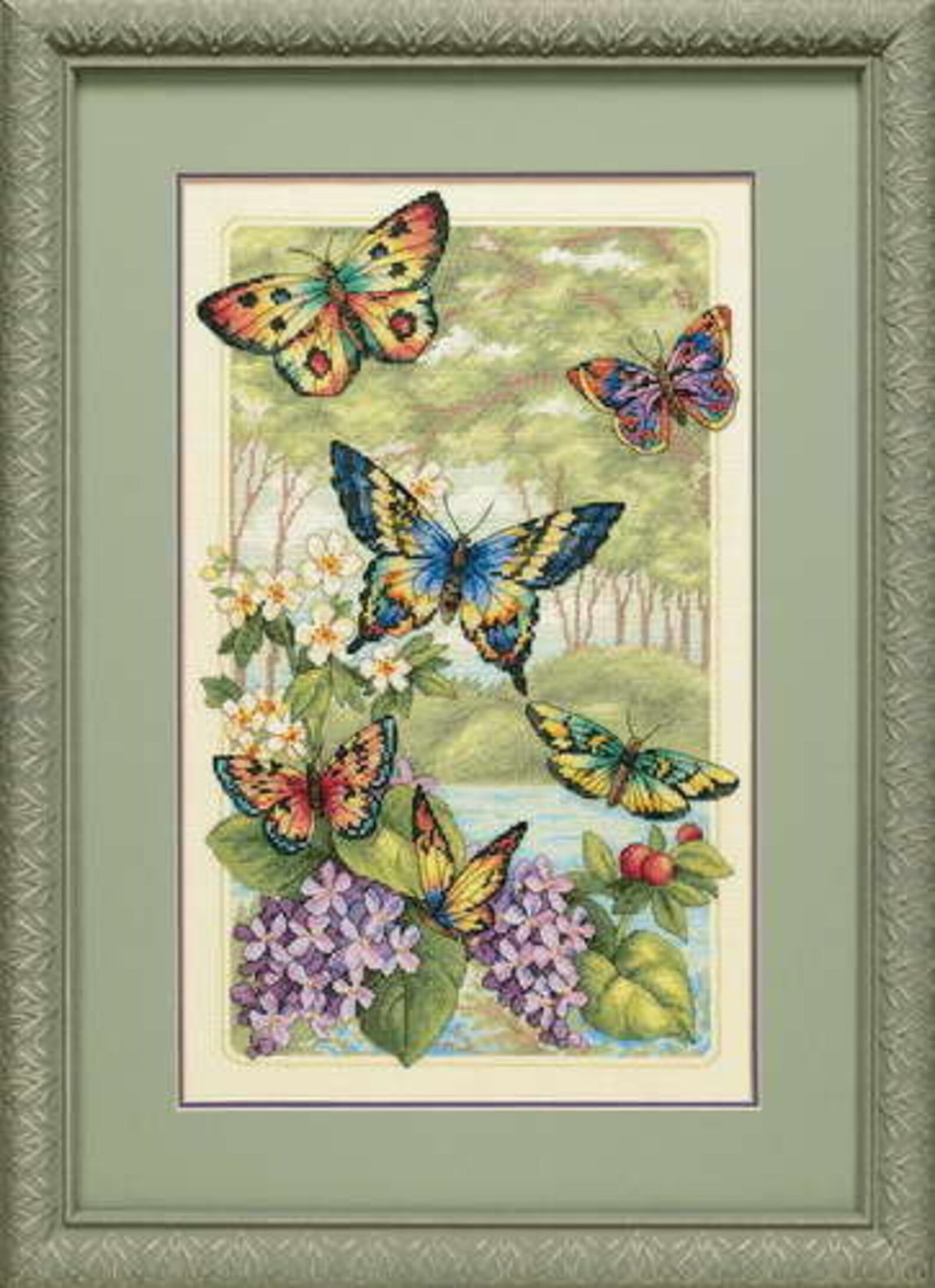 Butterfly Forest Cross Stitch Pattern PDF Digital Pattern Modern Decor Wild Flowers Pattern Bouquet Embroidery Needlepoint Chart Download