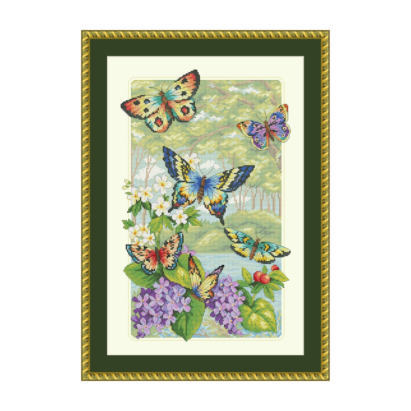 Butterfly Forest Cross Stitch Pattern PDF Digital Pattern Modern Decor Wild Flowers Pattern Bouquet Embroidery Needlepoint Chart Download