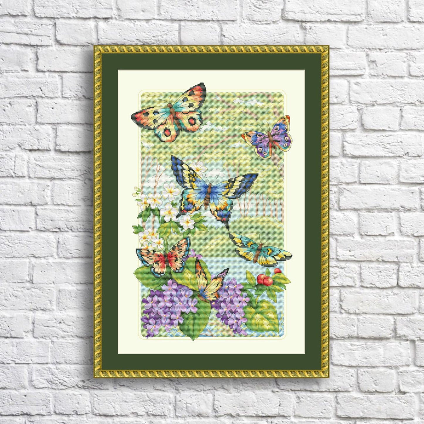 Butterfly Forest Cross Stitch Pattern PDF Digital Pattern Modern Decor Wild Flowers Pattern Bouquet Embroidery Needlepoint Chart Download