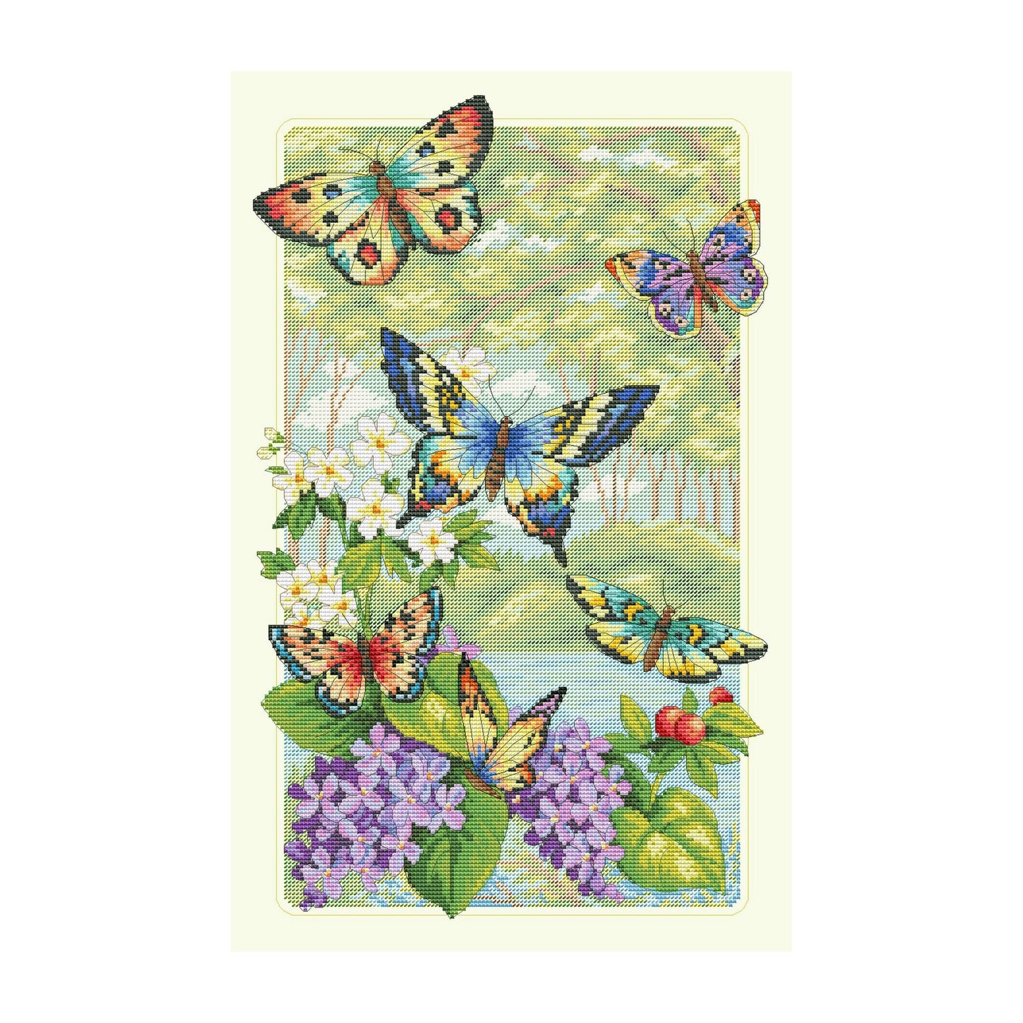 Butterfly Forest Cross Stitch Pattern PDF Digital Pattern Modern Decor Wild Flowers Pattern Bouquet Embroidery Needlepoint Chart Download