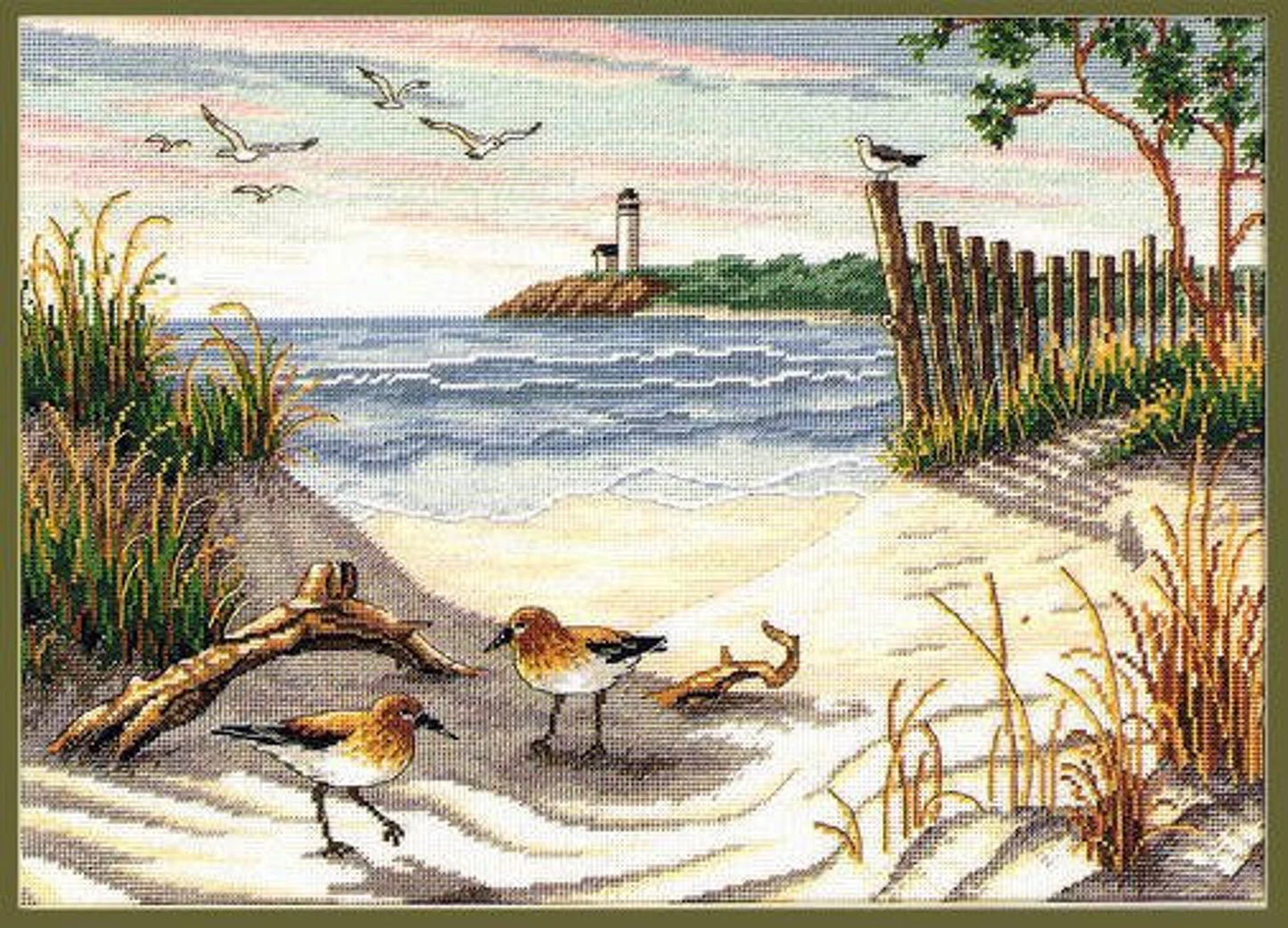 Beauty of the Beach Counted Cross Stitch Pattern Digital Pattern Modern Decor Landscape Pattern Hand Embroidery Needlepoint Seagulls Sea