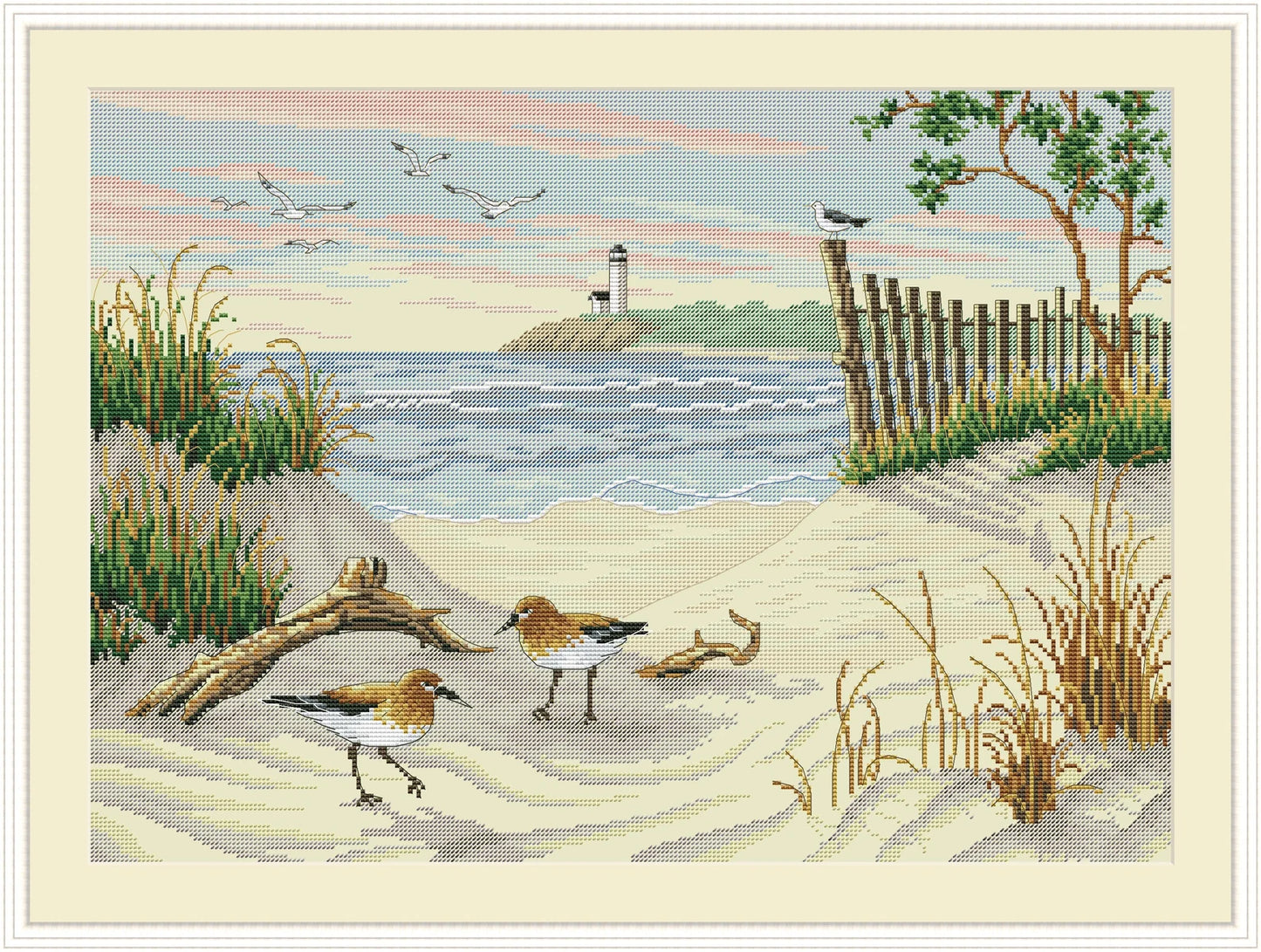 Beauty of the Beach Counted Cross Stitch Pattern Digital Pattern Modern Decor Landscape Pattern Hand Embroidery Needlepoint Seagulls Sea