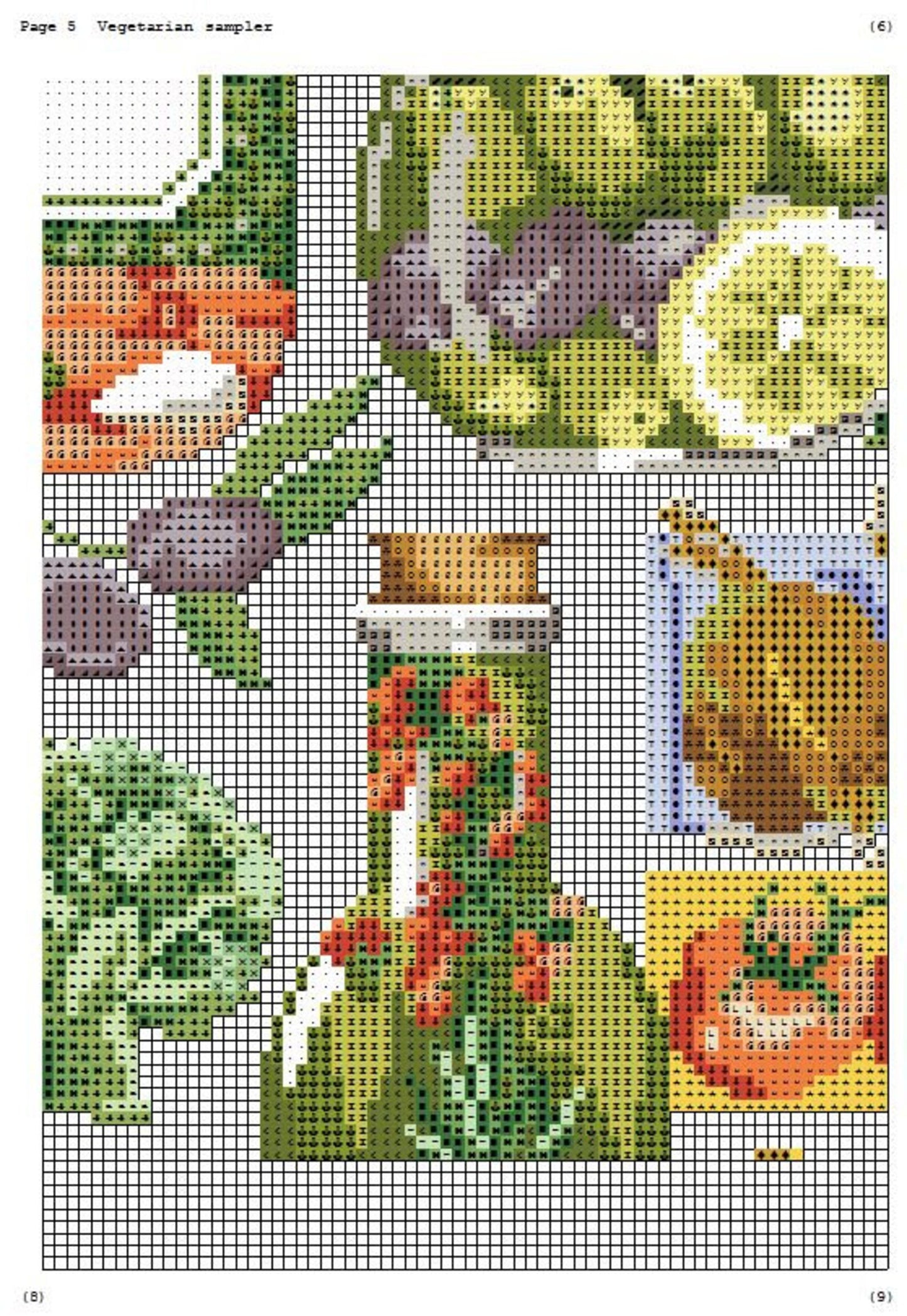 Vegetarian Sampler Cross Stitch Pattern Kitchen Decor Pattern Hand Embroidery Needlepoint Counted cross stitch Kitchen Still Life Vegetables