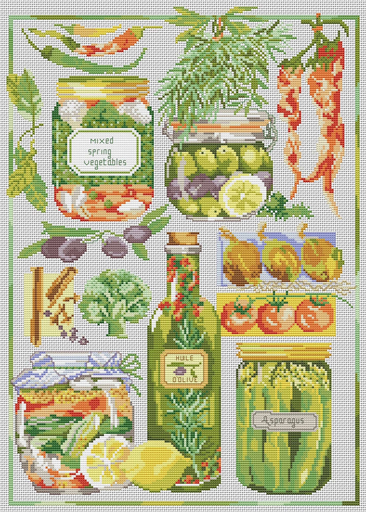 Vegetarian Sampler Cross Stitch Pattern Kitchen Decor Pattern Hand Embroidery Needlepoint Counted cross stitch Kitchen Still Life Vegetables