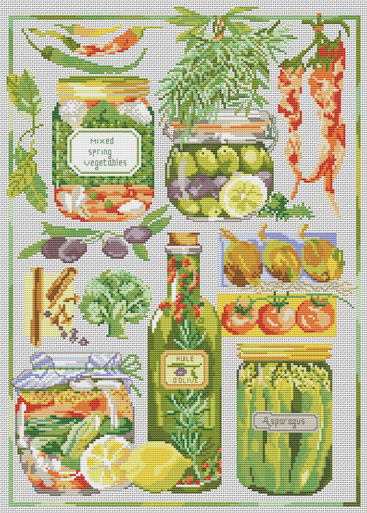 Vegetarian Sampler Cross Stitch Pattern Kitchen Decor Pattern Hand Embroidery Needlepoint Counted cross stitch Kitchen Still Life Vegetables