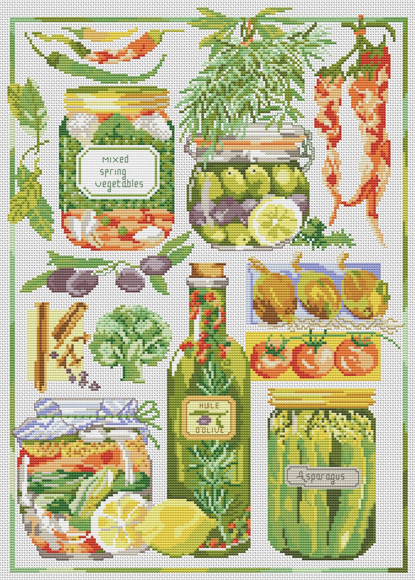Vegetarian Sampler Cross Stitch Pattern Kitchen Decor Pattern Hand Embroidery Needlepoint Counted cross stitch Kitchen Still Life Vegetables