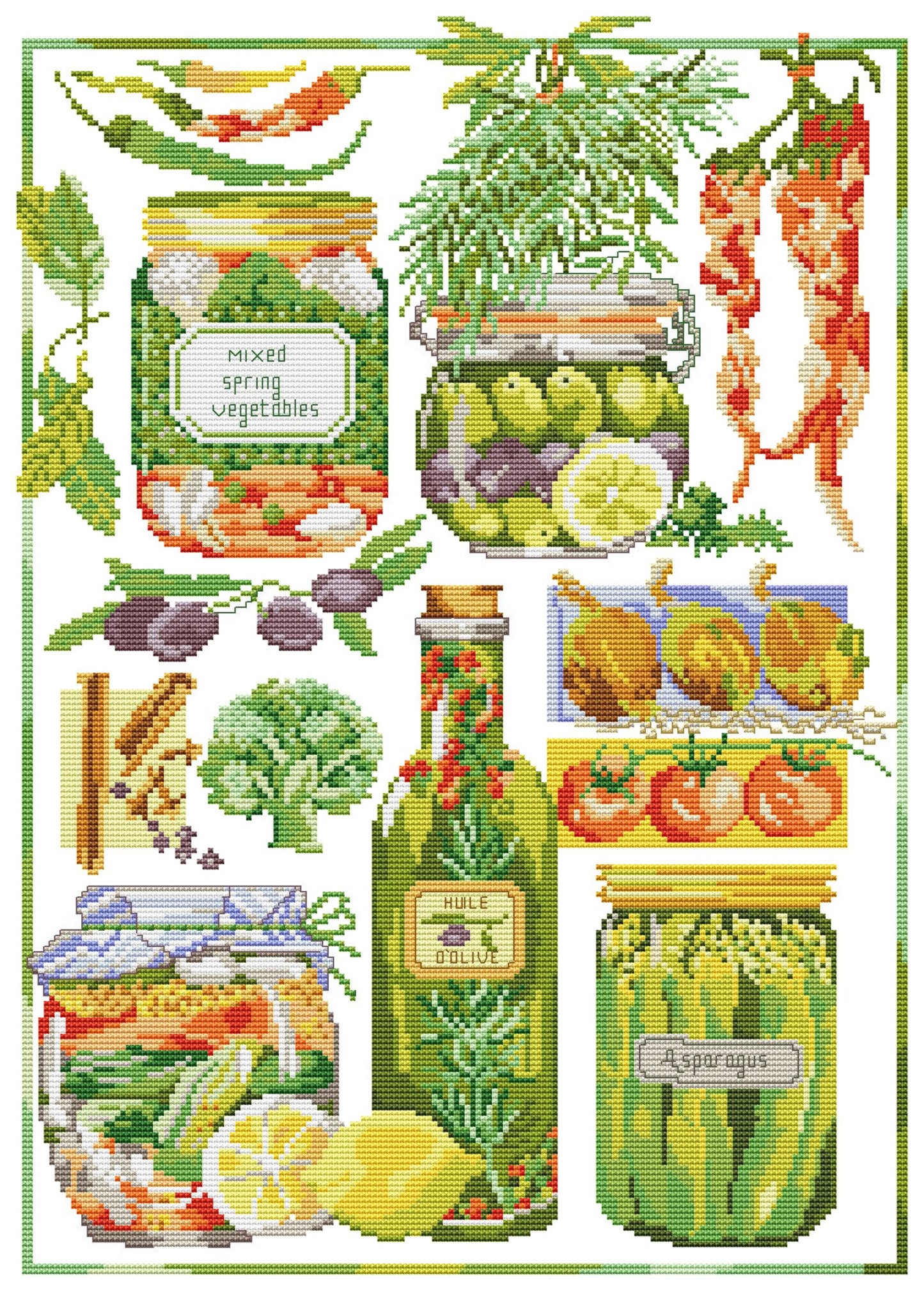 Vegetarian Sampler Cross Stitch Pattern Kitchen Decor Pattern Hand Embroidery Needlepoint Counted cross stitch Kitchen Still Life Vegetables