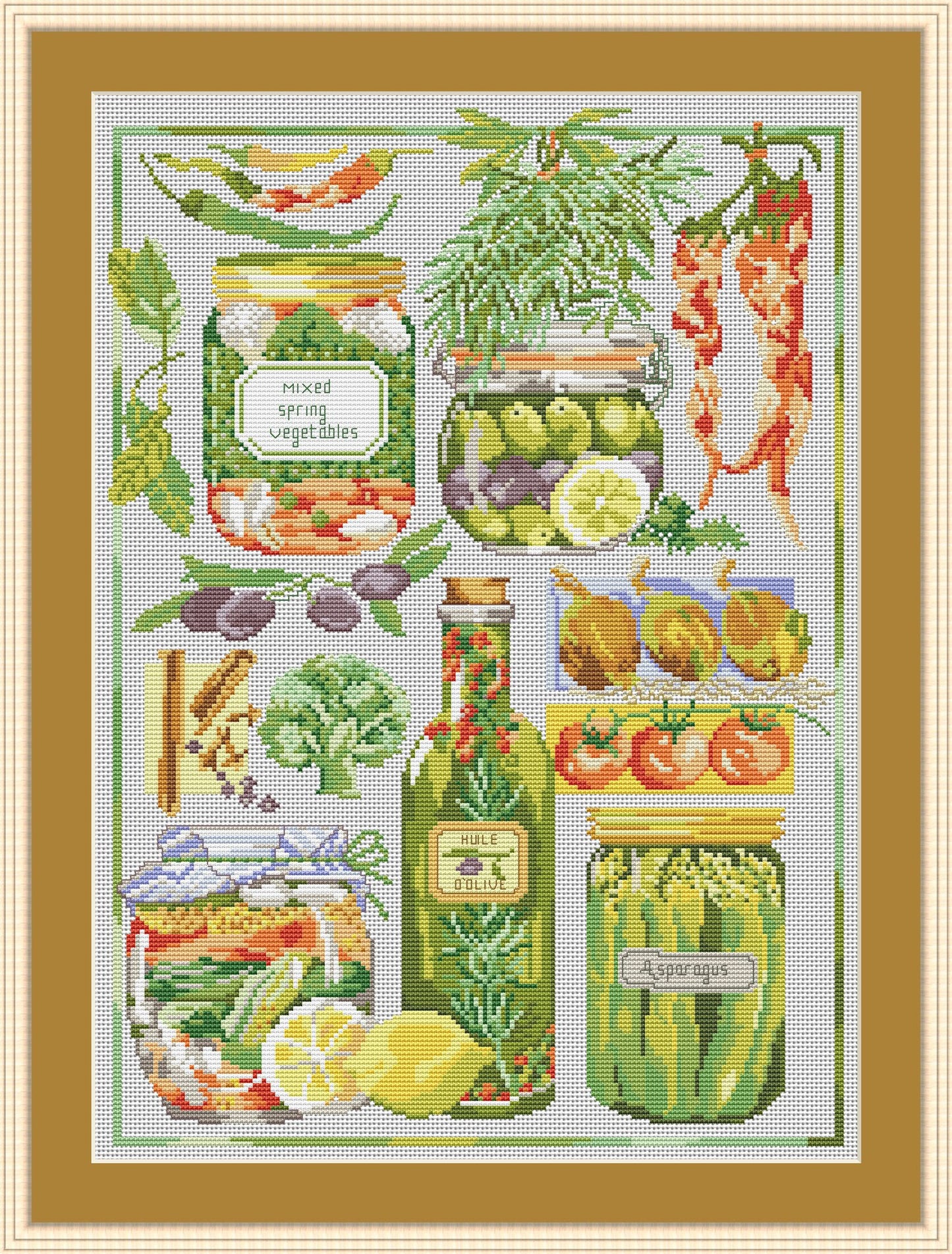 Vegetarian Sampler Cross Stitch Pattern Kitchen Decor Pattern Hand Embroidery Needlepoint Counted cross stitch Kitchen Still Life Vegetables