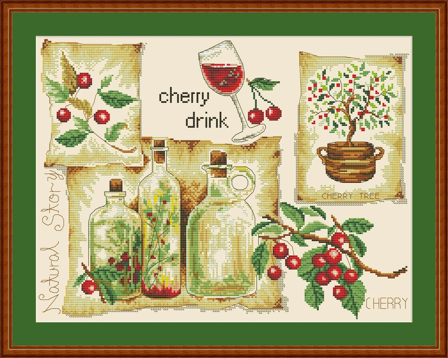 Kitchen Cross Stitch Pattern Cherry Drink Digital Pattern Kitchen Still Life Modern Decor Pattern Glass of wine Embroidery Needlepoint chart