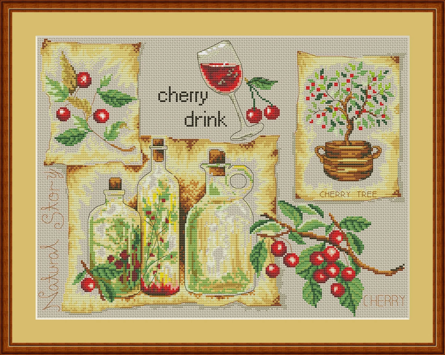 Kitchen Cross Stitch Pattern Cherry Drink Digital Pattern Kitchen Still Life Modern Decor Pattern Glass of wine Embroidery Needlepoint chart