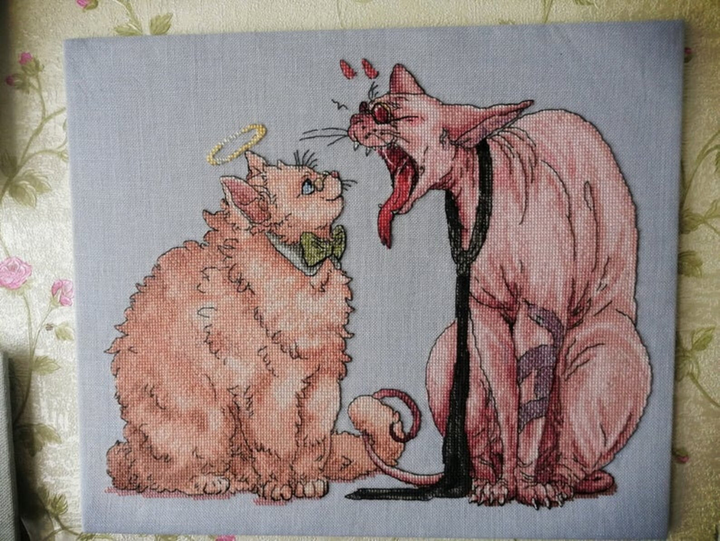 Cross Stitch Pattern Angel Cat and Demon Cat DMC Chart Printable PDF Instant Downl