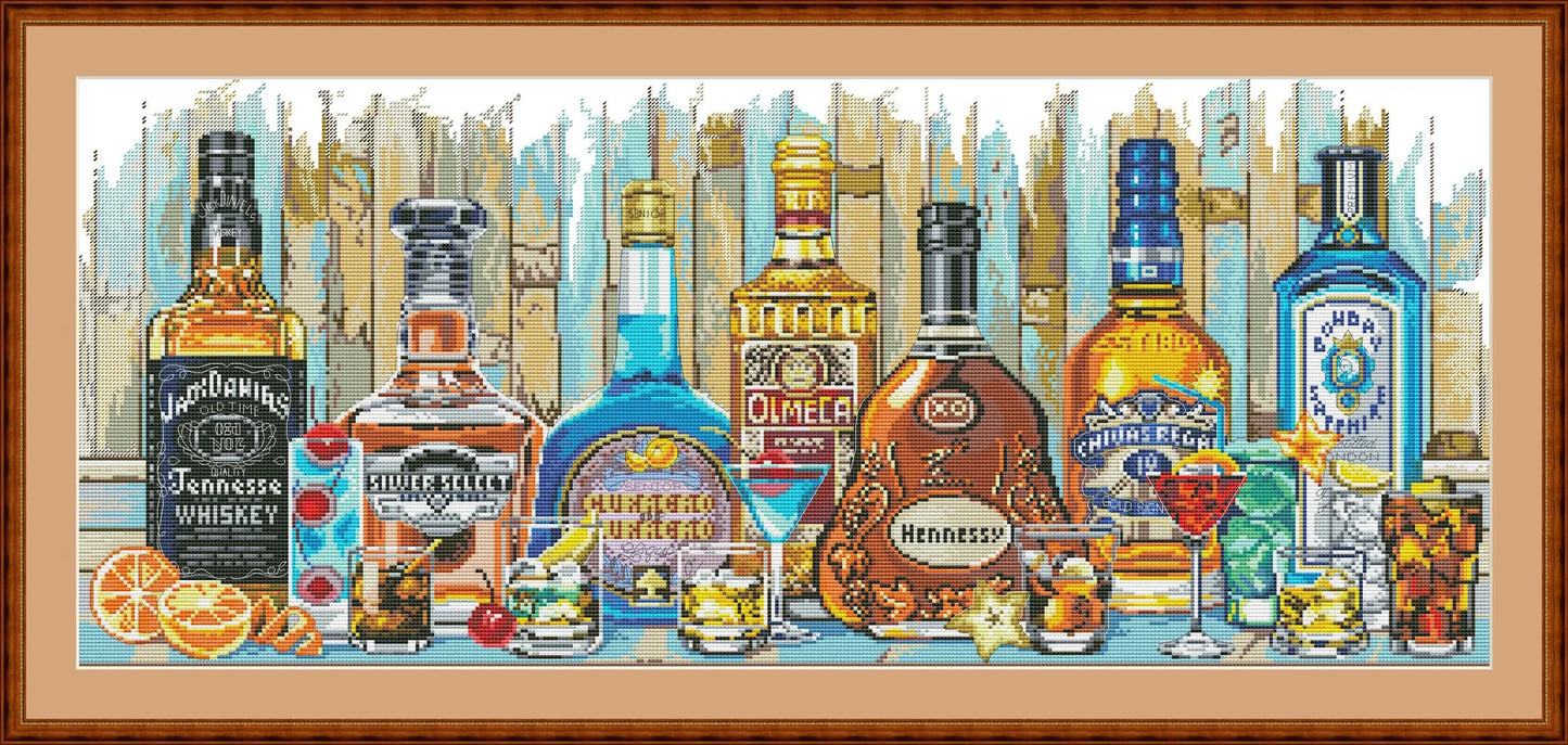 Bottle Whiskey Cross Stitch Pattern Still Life Kitchen Decor Hand Embroidery Needlepoint Chart Counted cross stitch Glass Shot Cocktail PDF