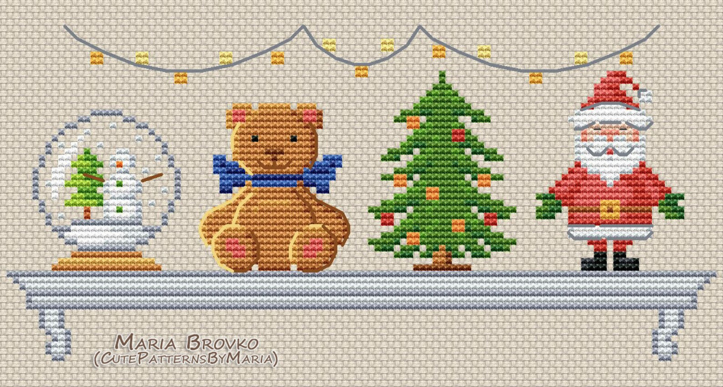 Cross Stitch Pattern "Christmas shelf" DMC Cross Stitch Chart Needlepoint Pattern Embroidery Chart Printable PDF Instant Download