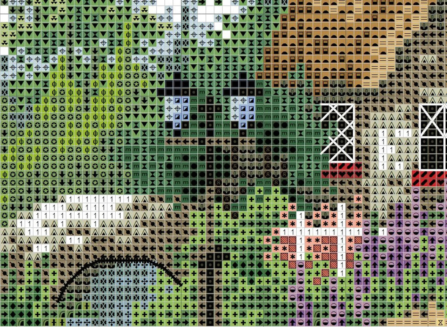 Summer landscape, Counted Cross Stitch Pattern, Village House, Hand Embroidery, Needlepoint Chart, Cottage Pattern PDF, Modern Cross Stitch