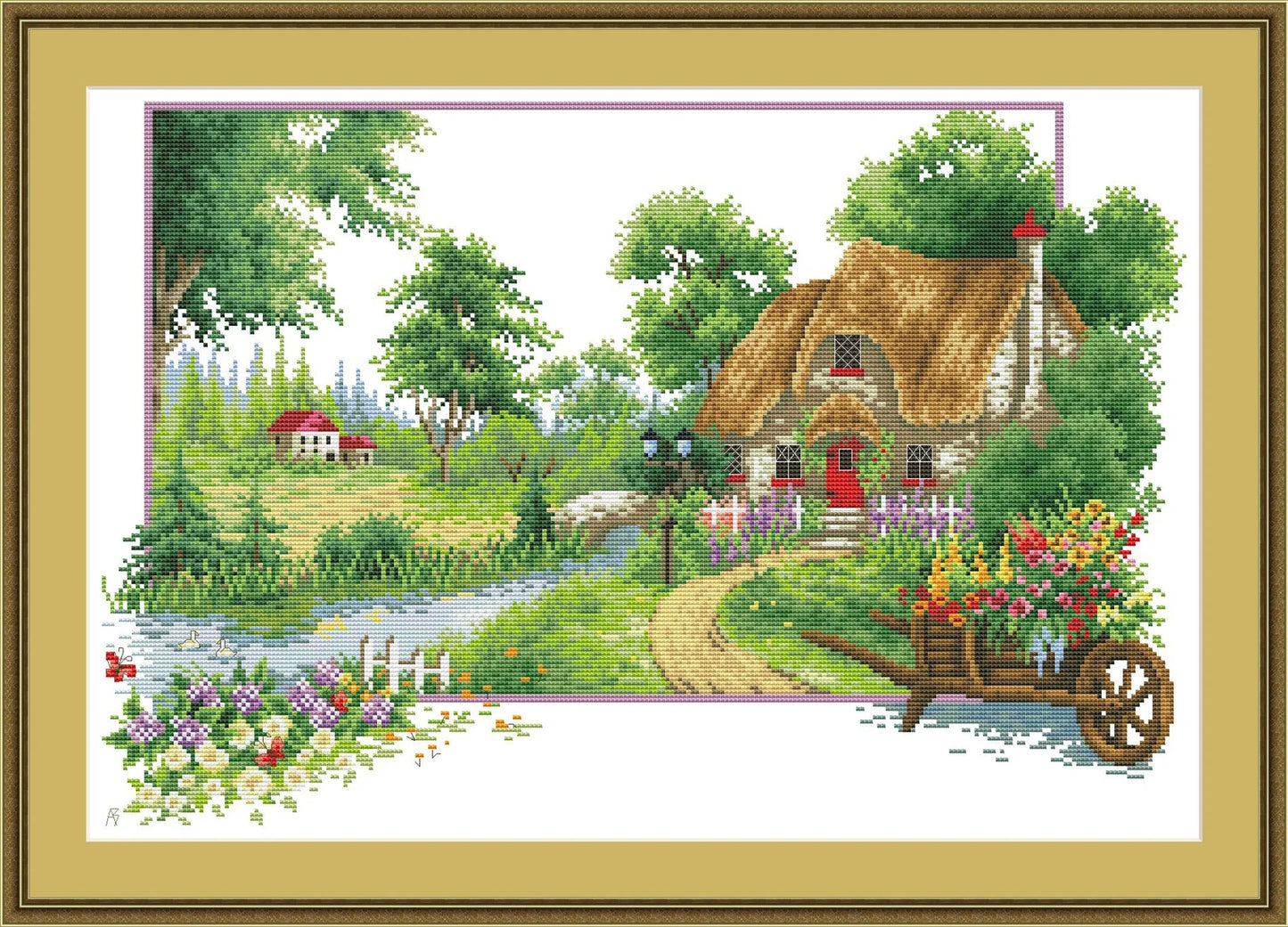 Summer landscape, Counted Cross Stitch Pattern, Village House, Hand Embroidery, Needlepoint Chart, Cottage Pattern PDF, Modern Cross Stitch