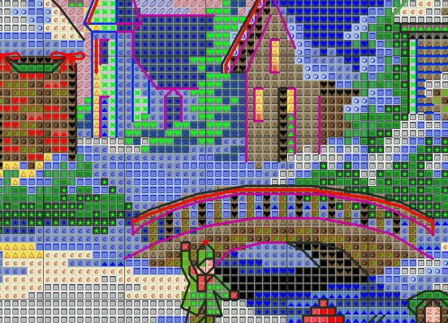 Treasure time Counted Cross Stitch Pattern Christmas Village Winter Landscape Hand Embroidery Needlepoint Chart Cottage Santa Pattern PDF